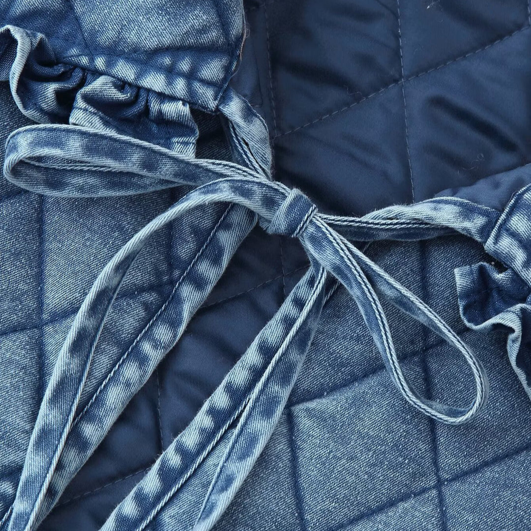 Damen gesteppte Denim-Jacke mit fransigem Kragen R&B