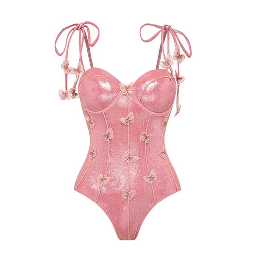 Damen Luxuriöser Schwimmanzug mit schulterfreien Rüschenträgern und passendem Maxirock R&B