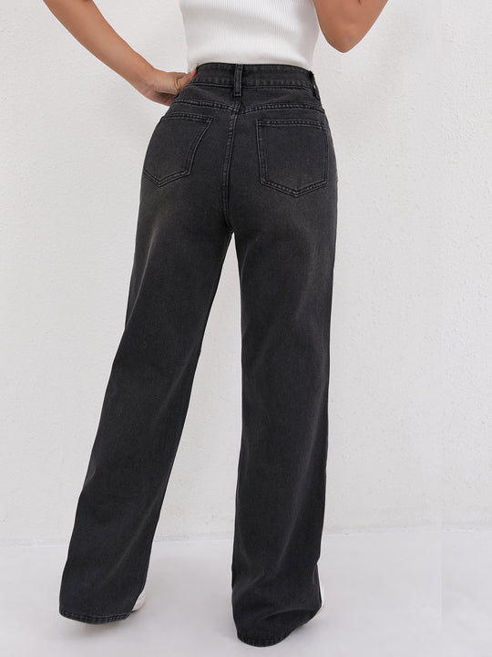 Damen Weite Hochtaillen-Jeans mit einzigartigen Nahtdetails und lässigem Schnitt R&B