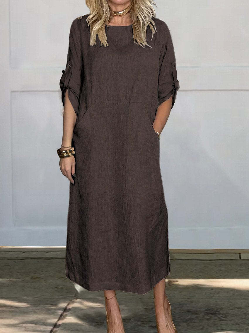 Damen Freizeit Maxi Kleid mit Taschen R&B