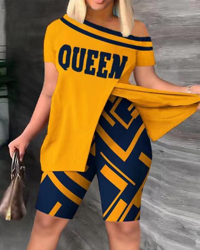 Damen modisches asymmetrisches Oberteil mit Shorts R&B