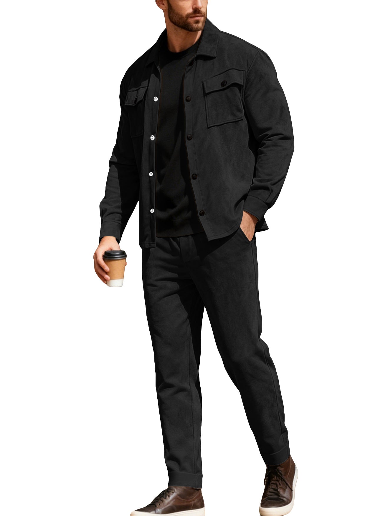 Herren nan Shirtjacke mit Pattentaschen und gerade geschnittene Chinohose R&B