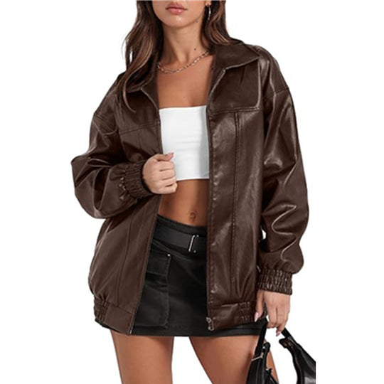 Damen lässige Oversized-Jacke mit elastischen Bündchen und modernem Schnitt R&B