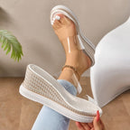 Damen Wedge-Pantoletten mit transparentem Riemendesign und ergonomischer Sohle R&B