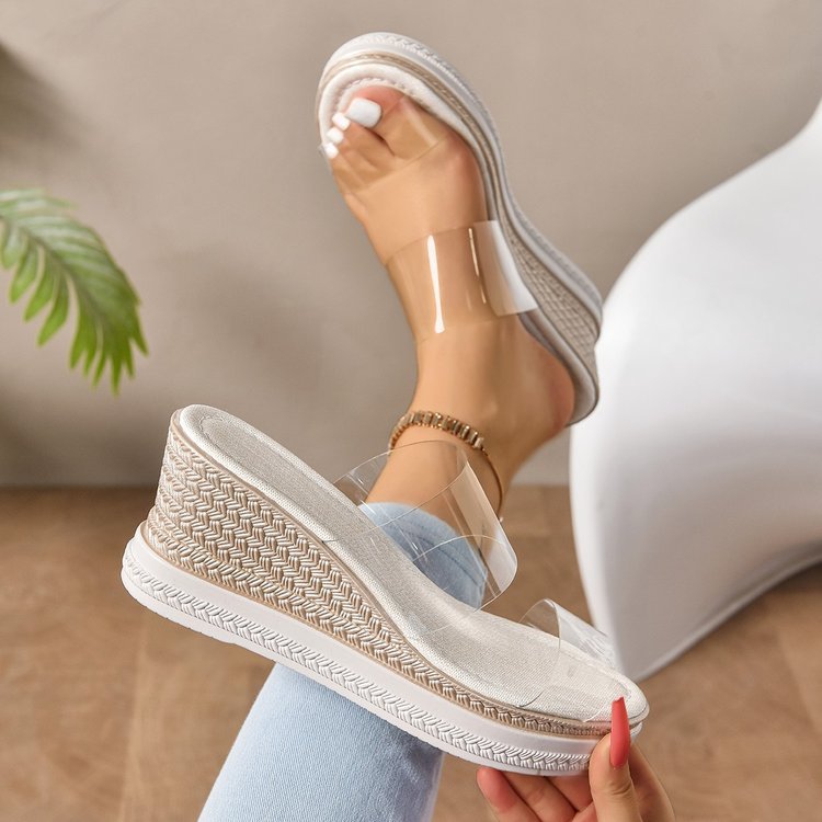 Damen Wedge-Pantoletten mit transparentem Riemendesign und ergonomischer Sohle R&B