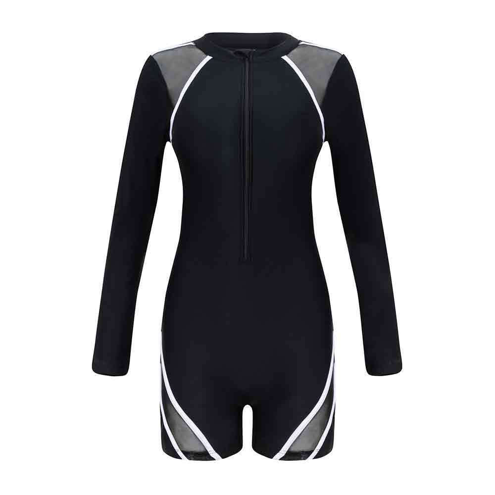 Damen Sportlicher Langarm-Schwimmanzug mit atmungsaktiven Netz Einsätzen R&B