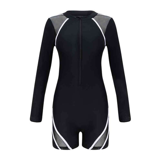 Damen Sportlicher Langarm-Schwimmanzug mit atmungsaktiven Netz Einsätzen R&B