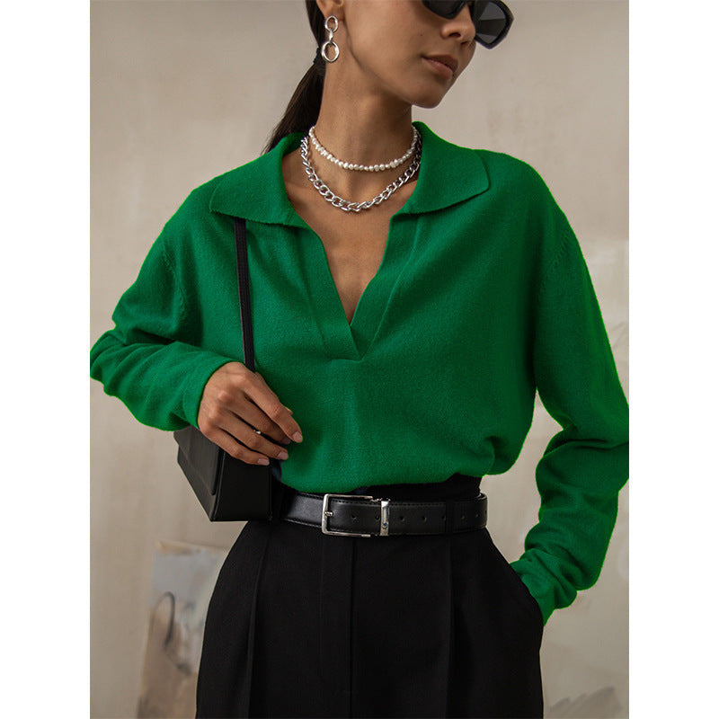 Damen Eleganter V-Ausschnitt Pullover R&B