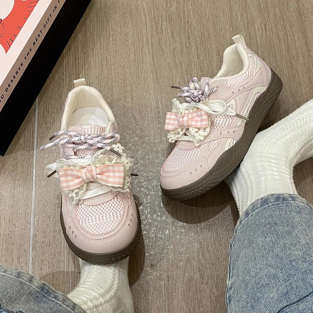 Damen Sneaker mit dekorativen Schleifen und atmungsaktiven Netzstrukturen R&B