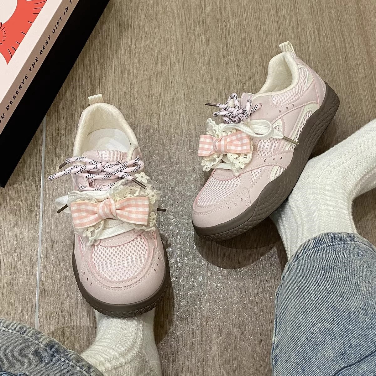 Damen Sneakers mit verspieltem Karomuster und atmungsaktiven Mesh-Einsätzen R&B