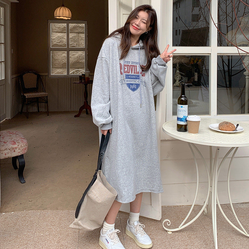 Damen Hoodie-Kleid mit lässigem Schnitt und stylischem Grafikdruck R&B