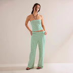 Damen lässiges Loungewear-Set mit geripptem Oberteil und weiten Hosen R&B