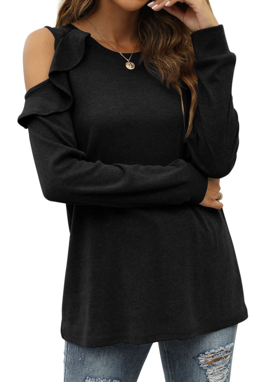Damen Elegantes Langarmoberteil mit Rüschendetails und Kalt-Schulter Design R&B