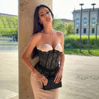 Damen Langarm-Boudoir-Kleid mit Spitzenoberteil R&B