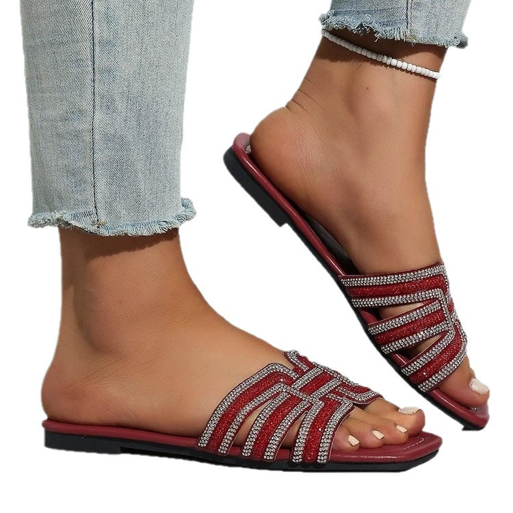 Damen Glamouröse Strandsandalen mit funkelndem Riemendesign R&B