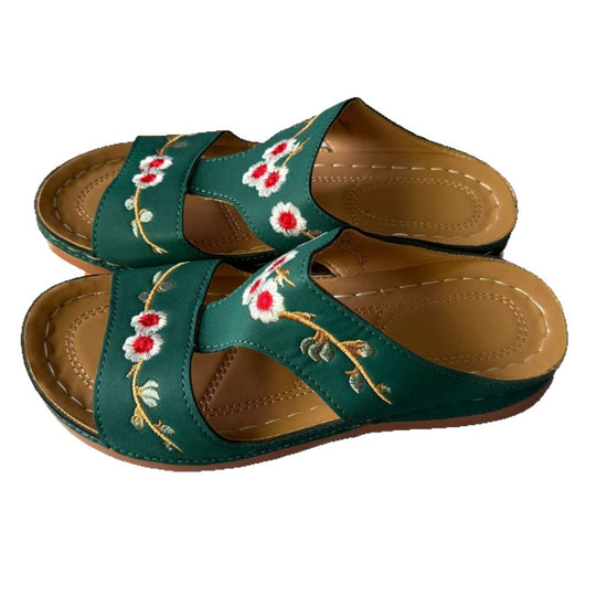 Damen Bequeme Riemchen-Sandalen mit floralem Design und ergonomischem Fußbett R&B