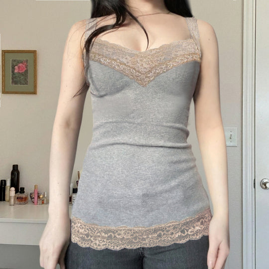 Damen Spaghettiträgershirt mit Spitze R&B