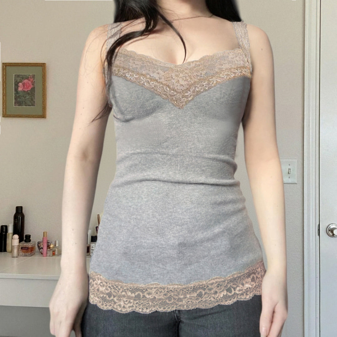 Damen Spaghettiträger-Shirt mit Spitzenverzierungen R&B