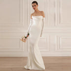 Damen Elegantes Meerjungfrau-Kleid mit schulterfreiem Design und langen Ärmeln R&B