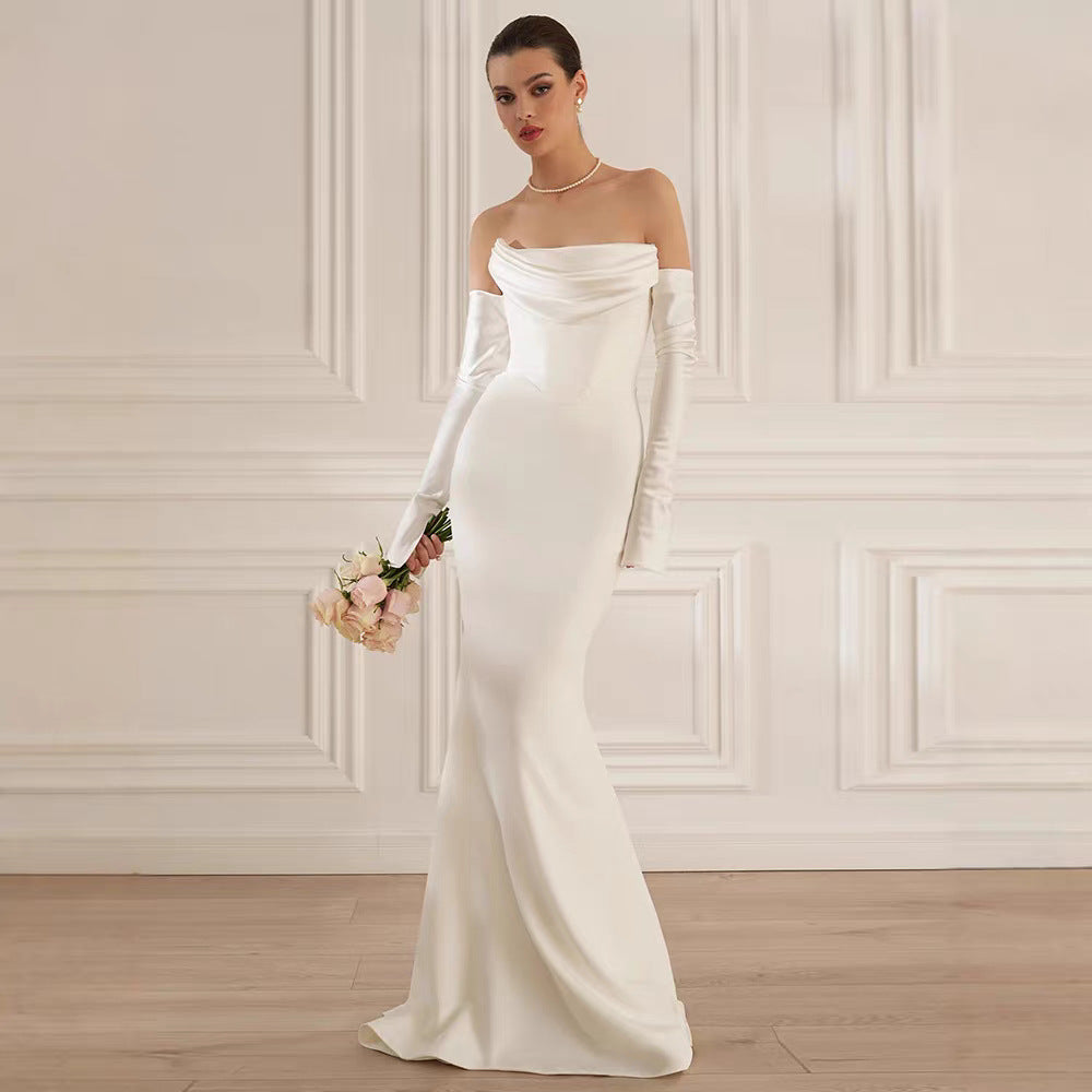 Damen Elegantes Meerjungfrau-Kleid mit schulterfreiem Design und langen Ärmeln R&B