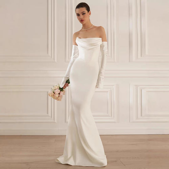 Damen Elegantes Meerjungfrau-Kleid mit schulterfreiem Design und langen Ärmeln R&B