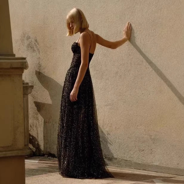 Damen glamouröses Abendkleid mit transparentem Rock und eleganten Details R&B