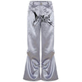 Damen Satin-Hosen mit dekorativem Grafikdruck und weitem Bein R&B
