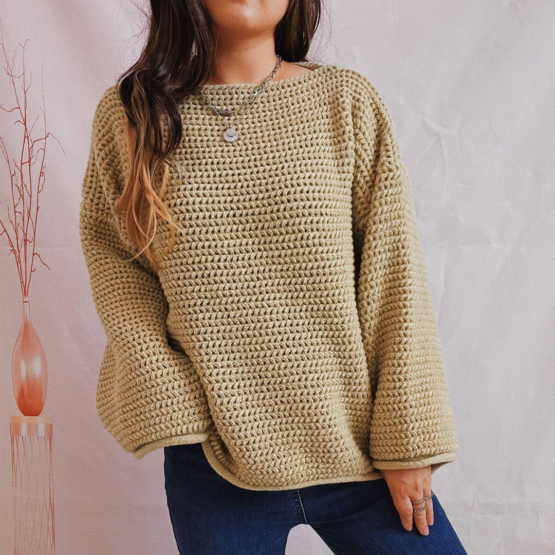 Damen Grobstrickpullover mit weitem Schnitt und lässigen Ärmeln R&B