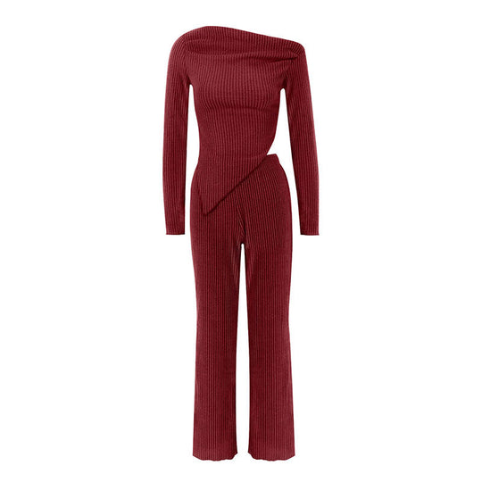 Damen figurbetontes Jumpsuit mit asymmetrischem Ausschnitt und langen Ärmeln R&B