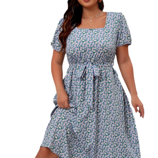 Damen Midi Kleid mit floralem Allover-Print und Puffärmeln R&B
