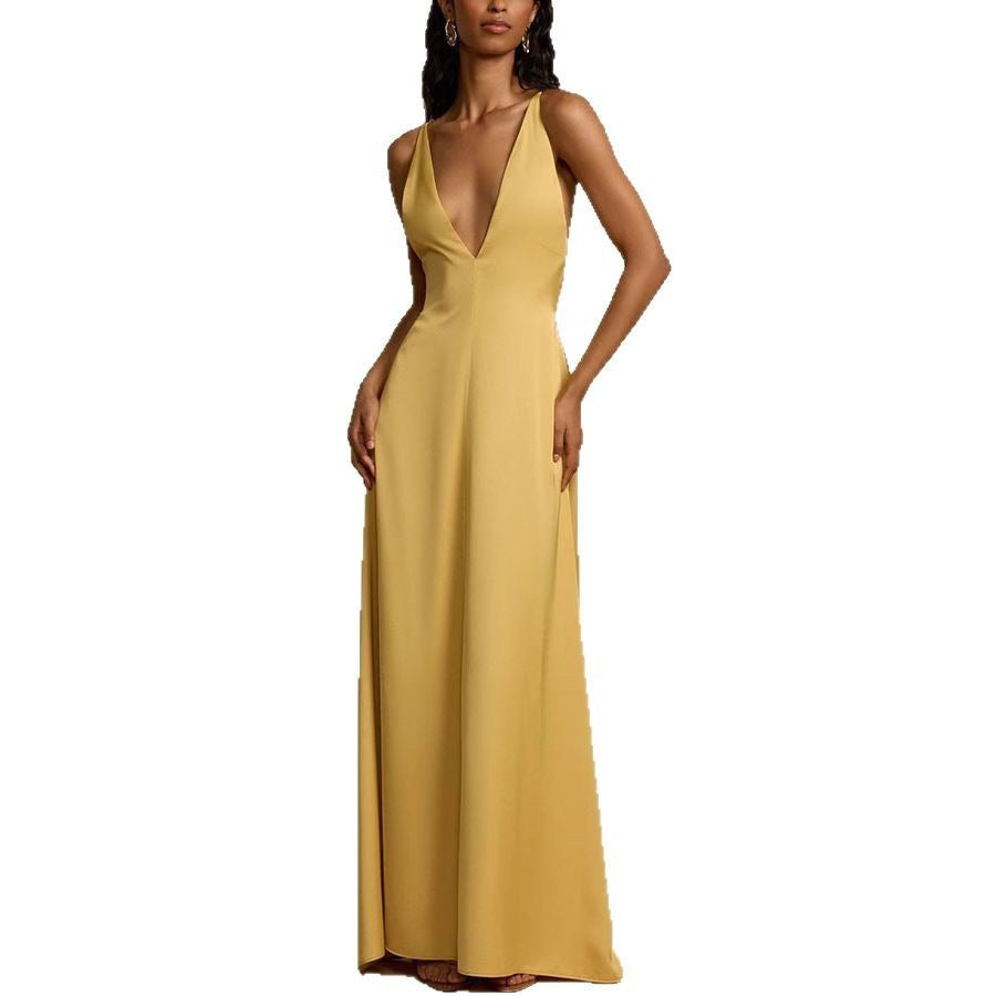 Damen Elegantes Maxikleid mit tiefem V-Ausschnitt und fließendem Schnitt R&B