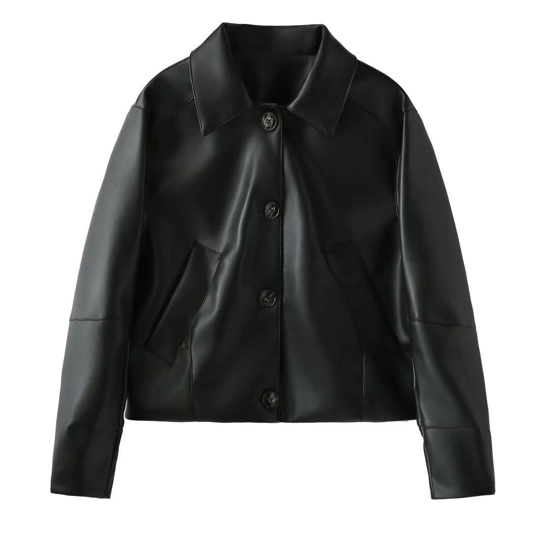 Damen elegante Kunstlederjacke mit moderner Silhouette und praktischen Taschen R&B
