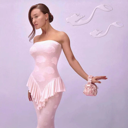 Damen Elegantes Bandeau Maxikleid mit Fransen R&B