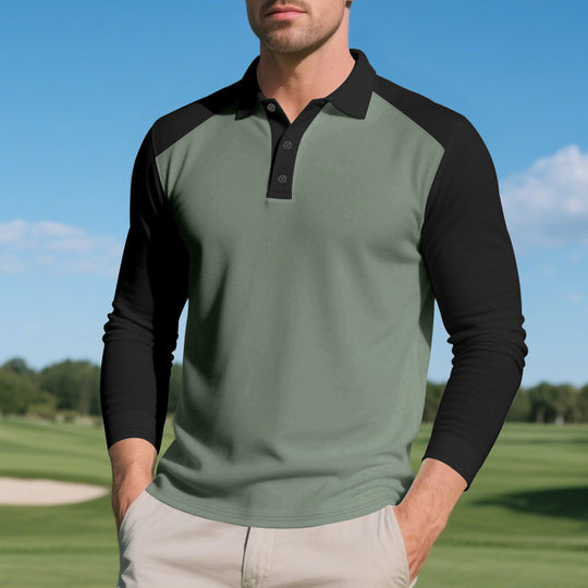 Herren langärmliges Polo-Shirt mit sportlichem Schnitt und atmungsaktiver Technologie R&B