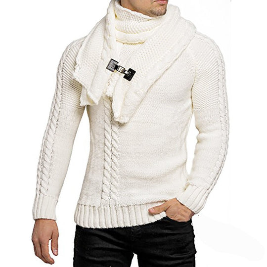 Herren Strickpullover mit integriertem Schal R&B