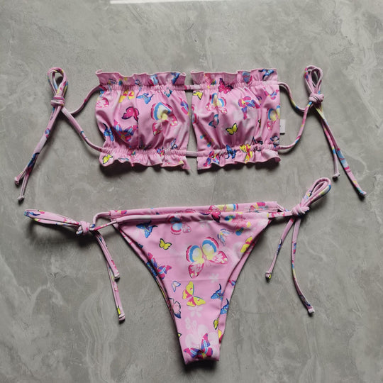 Damen Bandeau-Bikini mit voluminösen Rüschendetails R&B