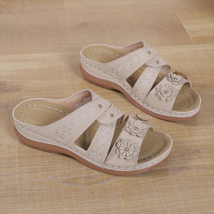 Damen bequeme Sandalen mit floralem Design und ergonomischem Fußbett R&B