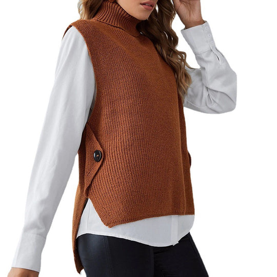 Damen Strickweste mit Stehkragen und Knopfdetails R&B