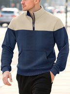 Herren nan Halbzip-Sweatshirt mit gesteppter Schulterpartie Kängurutasche und gerippten Bündchen R&B