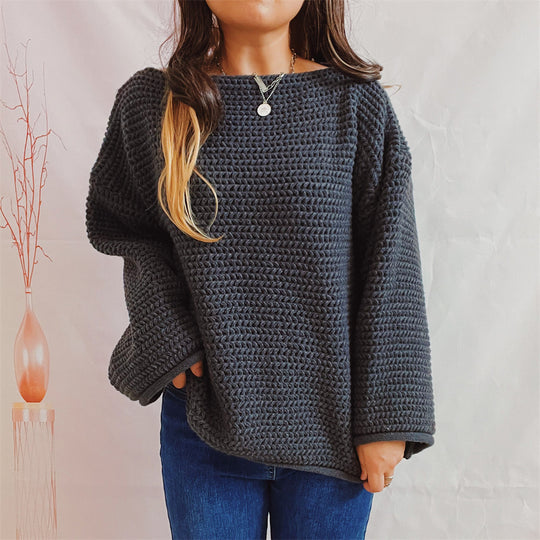 Damen Grobstrickpullover mit weitem Schnitt und lässigen Ärmeln R&B