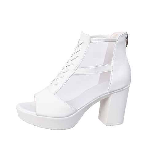 Damen elegante Plateau-Sandaletten mit transparentem Netzdesign und modischem Riemen R&B