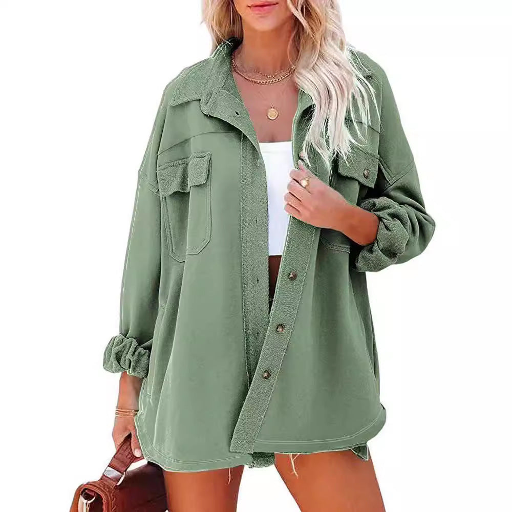 Damen Oversized Freizeitjacke mit praktischen Taschen und stylischen Druckknöpfen R&B