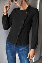 Damen Bluse mit Rüschendetails und dekorativer Knopfleiste R&B