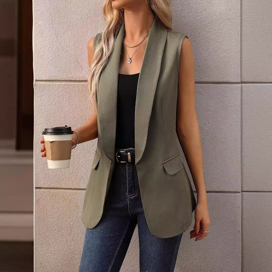 Damen ärmellose Blazerjacke mit schickem Revers R&B