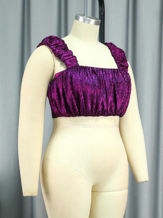 Damen Glamouröses Crop-Top mit plissierten Ärmeln R&B