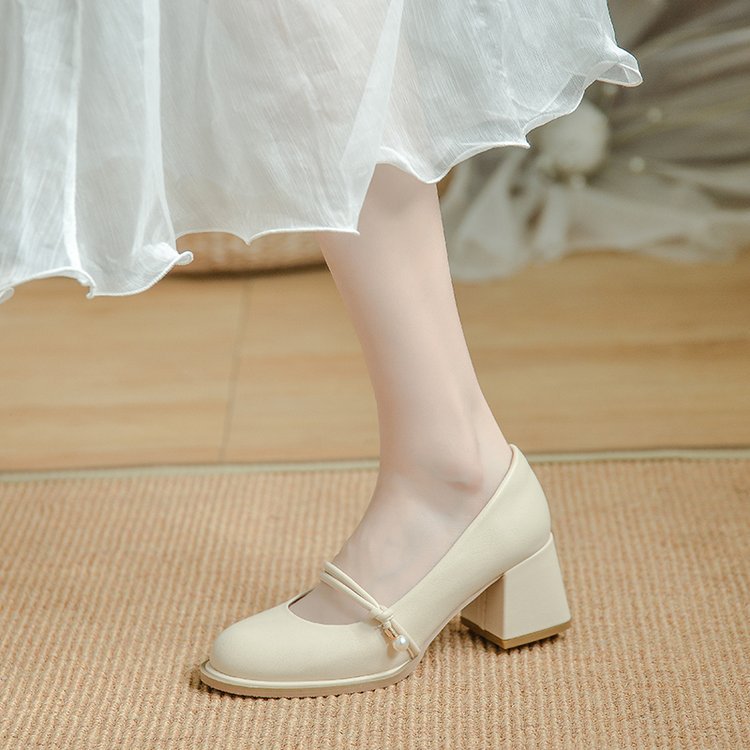 Damen elegante Blockabsatz Pumps mit modischer Schnallenverzierung R&B