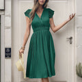 Damen Midikleid mit plissiertem Design und voluminösen Ärmeln R&B