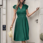 Damen Midikleid mit plissiertem Design und voluminösen Ärmeln R&B