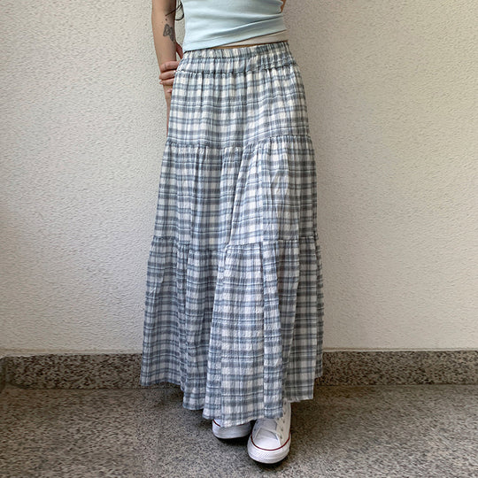 Damen Maxirock mit voluminösem Rüschen-Design und klassischem Karo-Muster R&B