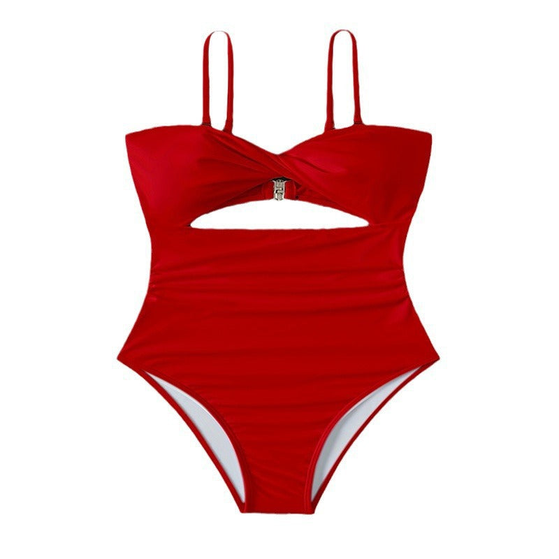 Damen Einteiler Badeanzug mit modischem Cut-Out und verstellbaren Trägern R&B